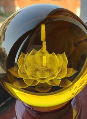 优惠价黄水晶球莲花阿弥陀佛内雕精品供奉覆古风客厅结缘装饰摆件