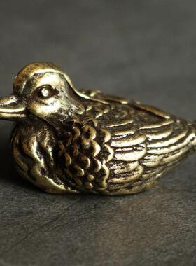 实心纯黄铜办公桌面鸳鸯小摆件古铜茶宠饰品工艺礼品摆饰礼品手把