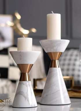 样板房金属大理石烛台摆件软装配饰酒店会所工艺品客厅饰品装饰品
