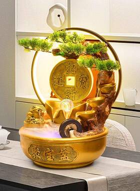 聚宝盆招财流水摆件循环客水喷泉H50067景观厅办公室风水轮乔开业