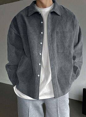 Men's Solid Button Front Corduroy Shirt Casual Party Shirt