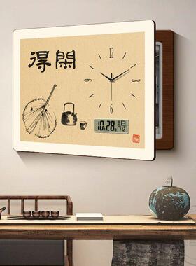 薄款电表箱装饰画免打孔带时钟万年历新中式易安装安全福禄电闸箱
