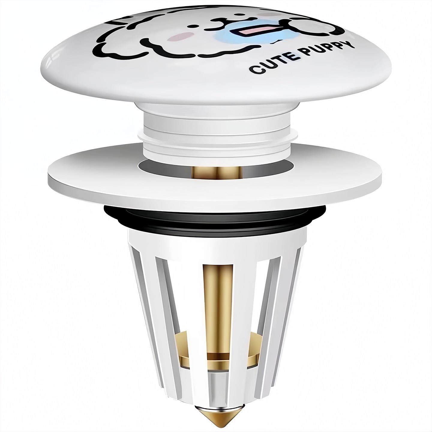 可爱小狗陶瓷洗脸盆卫生间洗手池漏水塞洗脸盆下水器创意弹跳内芯,淘宝优惠券,粉丝福利购,淘宝优惠卷