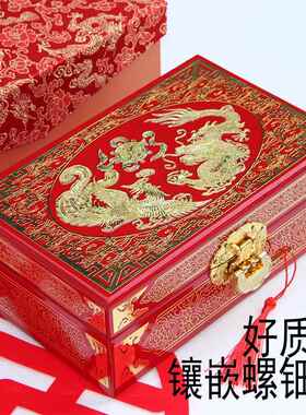 新款铜丝镶嵌贝漆奁器盒螺钿复饰盒实木结婚珠宝首收纳妆古盒24年