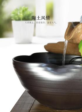 高档客厅水轮招财流水泉鱼缸公室桌面流风水摆件喷陶办瓷加湿器风