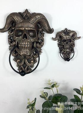 跨物热销西方动树脂羊角骷髅门环饰个性装暗境黑风挂饰写实蝙蝠动