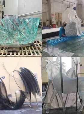 进口透明树脂雕塑创意铂晶摆件酒店玄关户外大型艺术工艺品定制