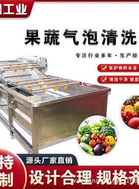 自动化水果臭氧气泡清洗机柑橘脐橙清洗打蜡设备草莓清洗机商用