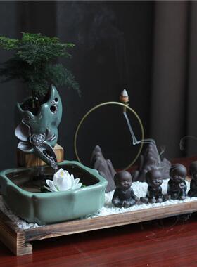 流水器生财循环水招财办公室桌面茶几小摆件开业乔迁礼物中式沙盘