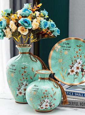 精品陶瓷花瓶三件套现代北欧美客厅玄关电视酒柜摆件装饰工艺术品