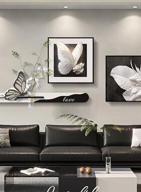 现代简约客厅装饰画蝴蝶花卉沙发背景墙挂画水培绿植三联组合壁画