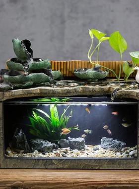 高档匠心坊中景观桌面流摆式件循水环装水客厅鱼缸造景茶台办公室