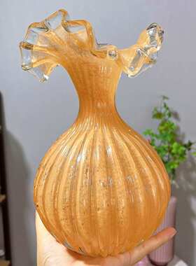 高级顿装饰舞蹈花餐桌花瓶插花玻璃摆件复古客厅芬裙摆器中古干花