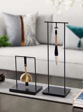 现代新中式毛笔架摆件铃铛家居书房书桌禅意办公室工艺礼品摆饰软