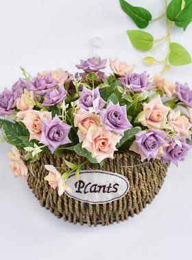 草编藤编壁挂式花篮花盆装饰墙面创意挂篮挂墙彷真花假花套装挂饰