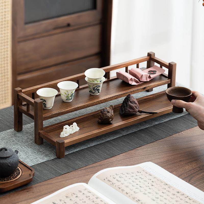 South American walnut desktop storage rack desktop bogu rack two-layer purple clay pot tea set storage rack study storage rack