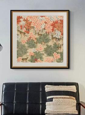 丹枫呦鹿图新中式国风玄关装饰画法式客厅餐厅挂画卧室床头壁画