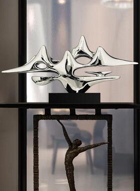 代现中式玄关酒店客树脂雕塑件样摆板厅房抽象电镀艺假山术装饰品