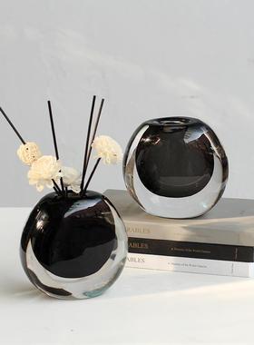 碧轩厂家直销现代透明吹制厚底玻璃花瓶样板间客厅餐桌装饰花器