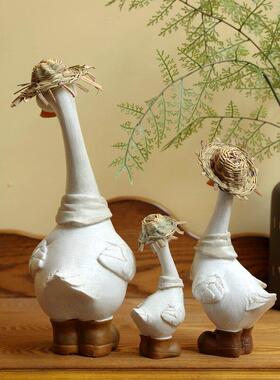 可爱呆萌治愈田园乡村桌面树脂草帽鸭子阳台花园客餐厅装饰品摆件