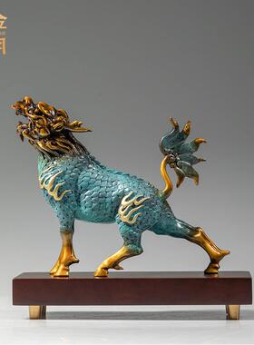 铜艺坊风火麒麟黄铜摆件客厅装IPJ饰铜雕公艺品办室桌工博古架面