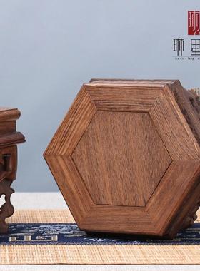 花瓶底座托盘实木圆形佛像泰山石头观音葫芦花瓶摆件木质实木底座