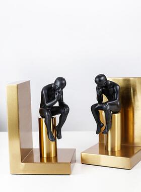 直销新款北欧轻奢金属人物沉思者书挡摆件办公室书房书立样板酒店