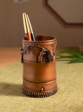 古铜官 紫铜笔筒知足常乐办公室家居书房书柜摆件教师节礼物礼品