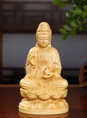 黄杨木雕木质坐莲净瓶兰花指观音菩萨佛像居家汽车装饰雕刻摆件
