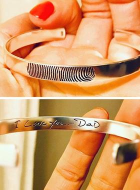 正品990纯银手私镯 人定制 指纹 刻字 侣男尚女时个性 男士简情约