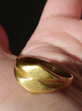 古法轻奢双棱金色戒指复古黄金色简约重工高级感食指戒开口指环