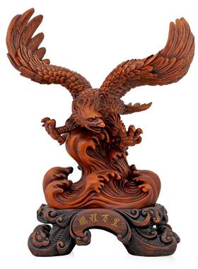 木雕老鹰摆件大号办公室桌面装饰品摆设送老板送领导商务送礼品
