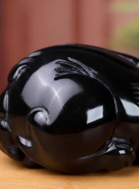 天然黑墨玉卧式貔貅摆件居家办公室黑曜石白玉貔貅摆设酒柜工艺礼