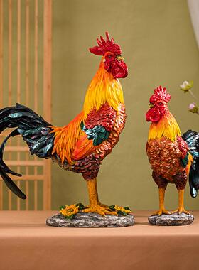 原创彷真大公鸡摆件家居生肖鸡新中式玄关母鸡摆设客厅吉祥工艺礼