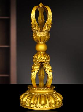 全黄铜金刚杵带底座纯黄铜降魔杵五股金刚杵桌面法器摆件佛堂用品