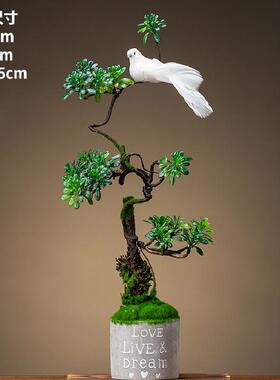 国风摆件酒店酒柜创意摆件仿真花鸟摆放办公室轻奢高档复古禅意境