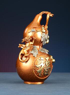 彩铜福禄葫芦摆件家居客厅装饰铜葫芦办公室福禄双全工艺礼品