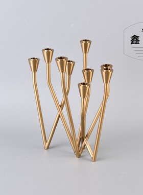 烛台样板房间装饰品金属水晶简约现代美式欧式餐桌金色摆件合金