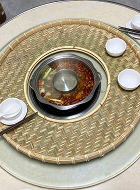 打锅农打边炉专用竹色簸箕超大火托A04盘圆形转盘特家簸箕宴商用