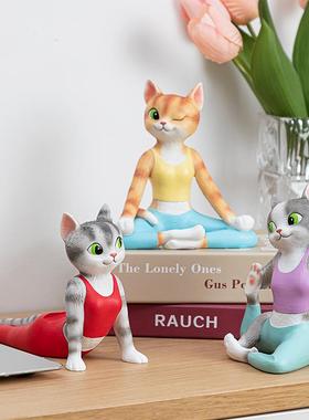 高档慧室心聚伽猫咪摆件高巧档轻奢瑜卧客厅酒柜装饰品办公室桌面