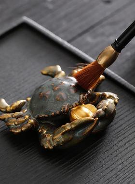 创意仿真螃蟹陶瓷茶宠摆件复古风小青蟹招财吉祥物办公室桌面装饰