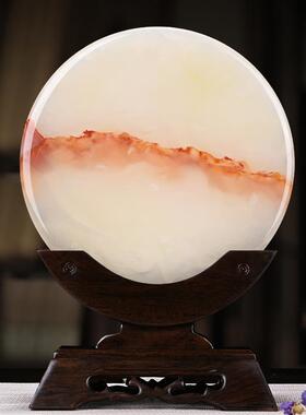 高档星星点 红花玉石平安扣摆客厅玄件关灯意境山水玉璧饰办公室