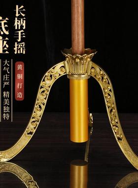 黄铜长柄莲花三脚架大款加长20厘米以上莲台座莲支架手摇转轮底座