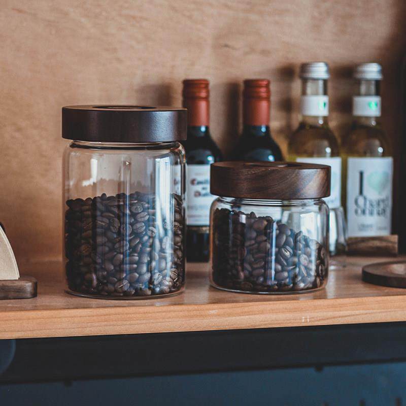 单向排气咖啡豆保存罐养豆罐咖啡粉密封罐陈皮罐木盖玻璃茶叶罐,淘宝优惠券,粉丝福利购,淘宝优惠卷