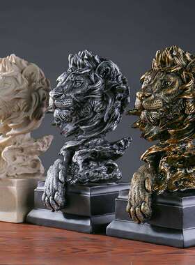 美式复古动物仿铜狮子头像树脂工艺品摆件玄关办公室酒柜软装装饰