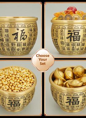铜臻祥百福铜缸纯黄铜米缸聚宝盆招黄米小铜缸财五福福字铜存钱罐