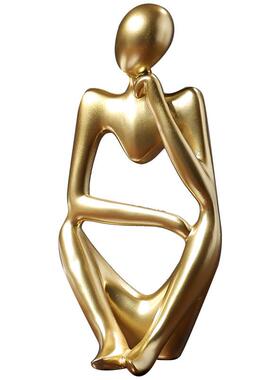 简约书柜金色思考者摆件现代家居客厅酒柜电视柜桌面人物装饰品