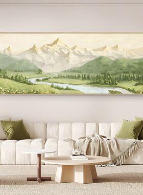 日照金山横幅客厅装饰画山水风景挂画北欧原木风沙发背景墙画壁画