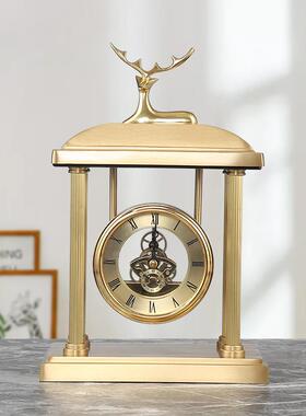 美前式WS-RY026铜座钟 黄铜轻黄饰奢摆件家居客厅餐厅卧室酒店台