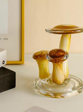 现代简约琥珀色茶几玻璃蘑菇形状玻璃摆件电视柜玄关门厅家居软装